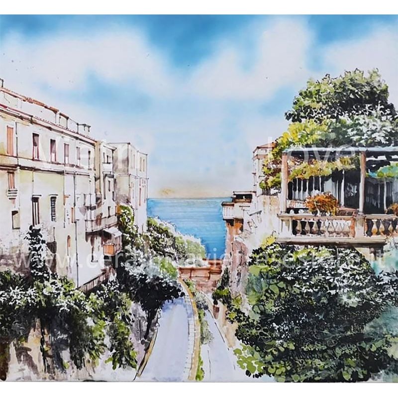 Panneau mural. Panorama. Céramique de Vietri...