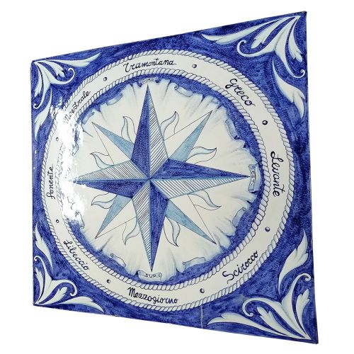 Wall Panel. Compass Rose. Hand-Painted Vietri Ceramics.