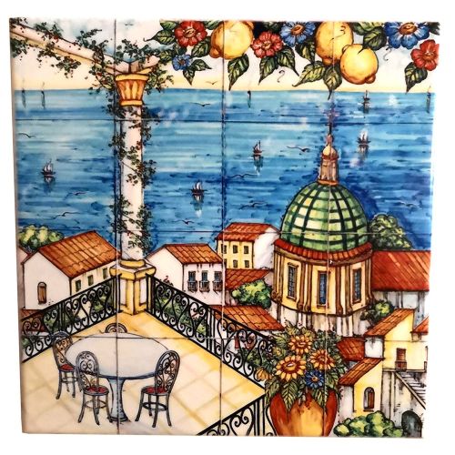 Panel de pared -Panorama- en ceramica vietrese pintado a...