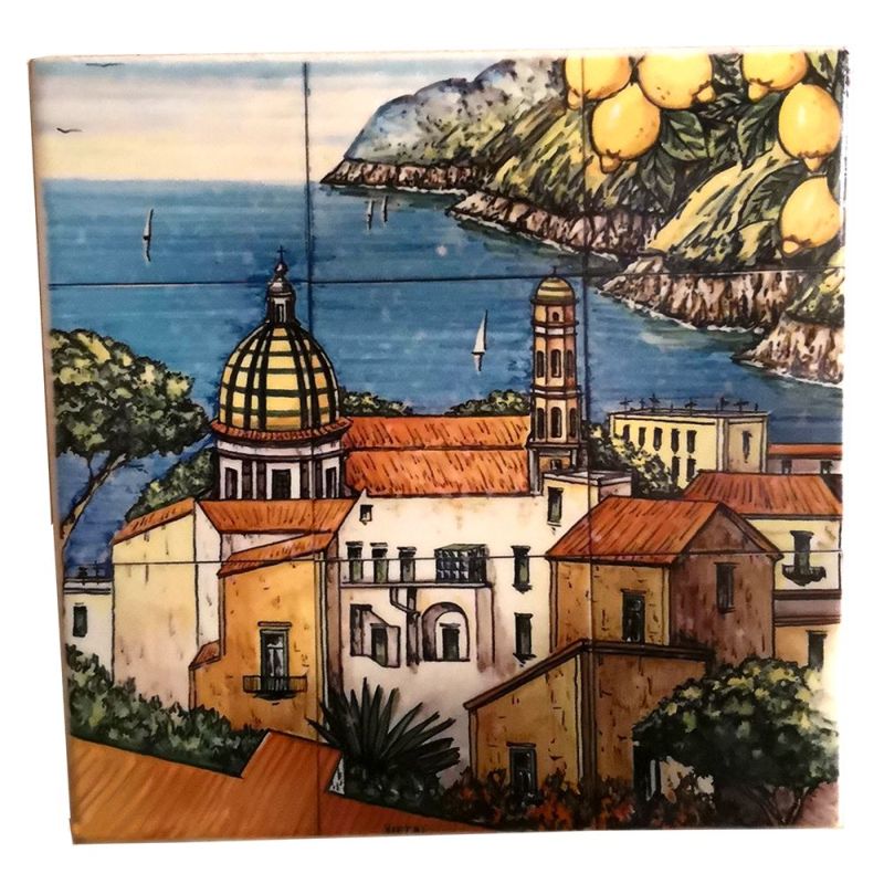 Panel de pared -Panorama- en ceramica vietrese pintado a mano.