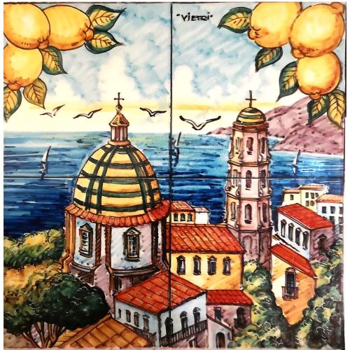 Panel de pared -Panorama- en ceramica vietrese pintado a...