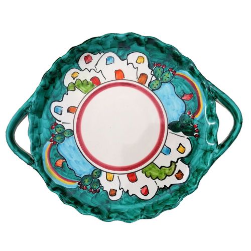 Limoncello-Set. Flasche, Tablett, 6 Gläser. Häuschen-Linie. Handbemalte Vietri-Keramik.