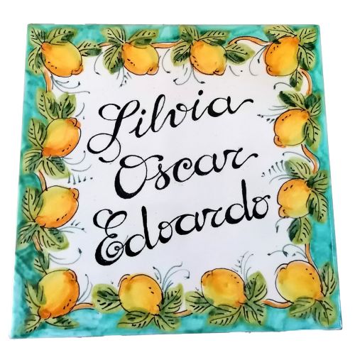 Square Door Plate customizable baroque and lemons line. handpainted Vietri ceramic