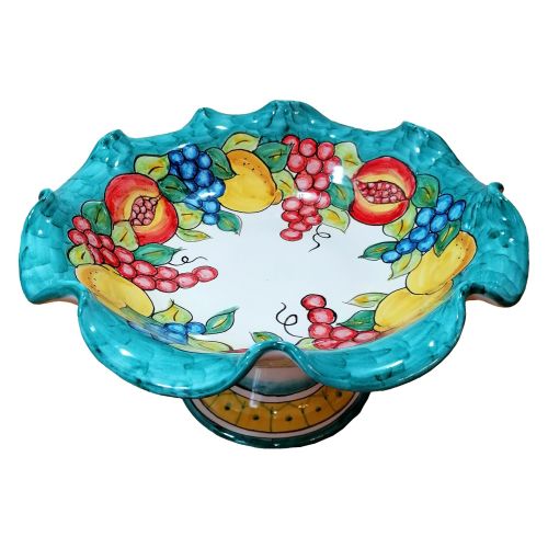 Centrotavola Smerlato/ Alzata. Linea Fruttina. Ceramica vietrese. Dipinta a Mano