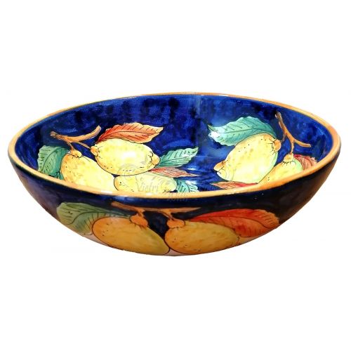 Bowl Regular border Lemons line Blue Background - handpainted Vietri ceramic.