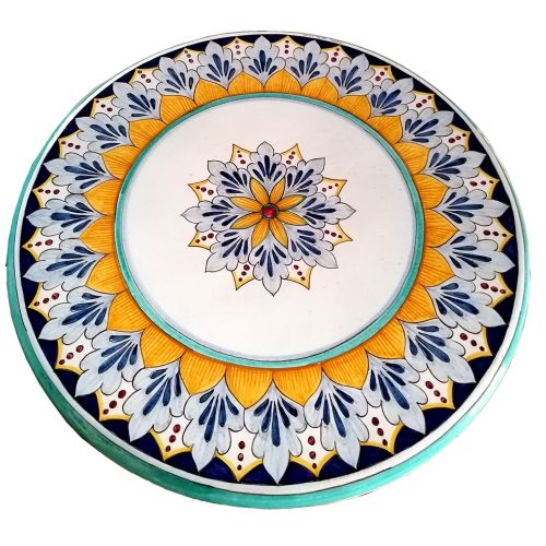 Mesa de piedra volcánica ceramizada. Barroco y Geométrico. Pintada a mano. Cerámica de Vietri.