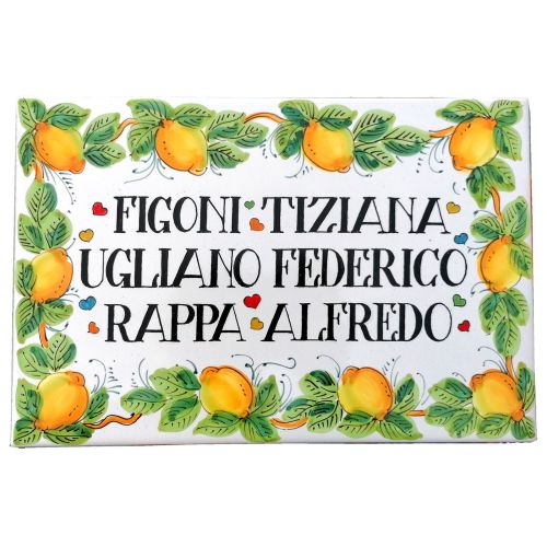 Plaque rectangulaire personnalisable. Ligne Citrons. Céramique de Vietri. Peinte à la main.