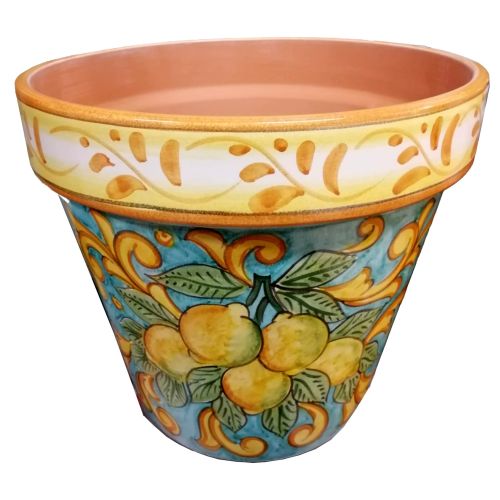 Conical pot for plants Copper green Yellow lemons and...