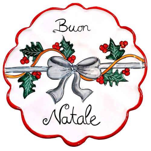 Teller. Weihnachts-Linie. Servierteller für Kuchen/Panettone. Vietri-Keramik. Handbemalt.