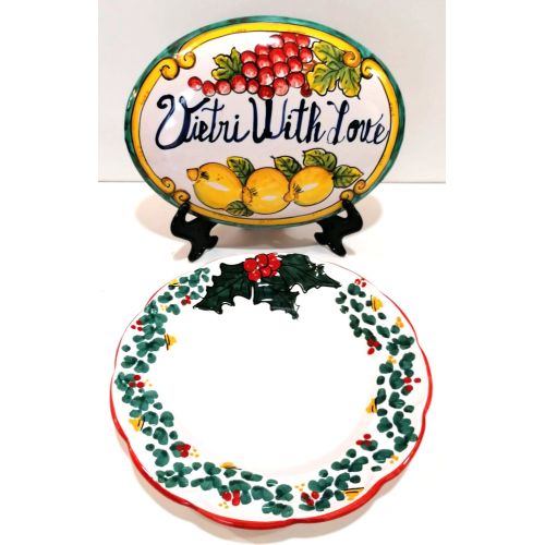 Assiette de ligne de Noël. Céramique Vietri. bas, haut,...