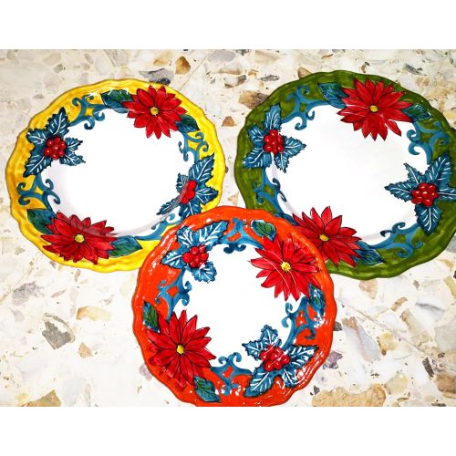 Dish, Plate Christmas Line, handpainted in Vietri ceramic dinner, fruit/dessert underplate