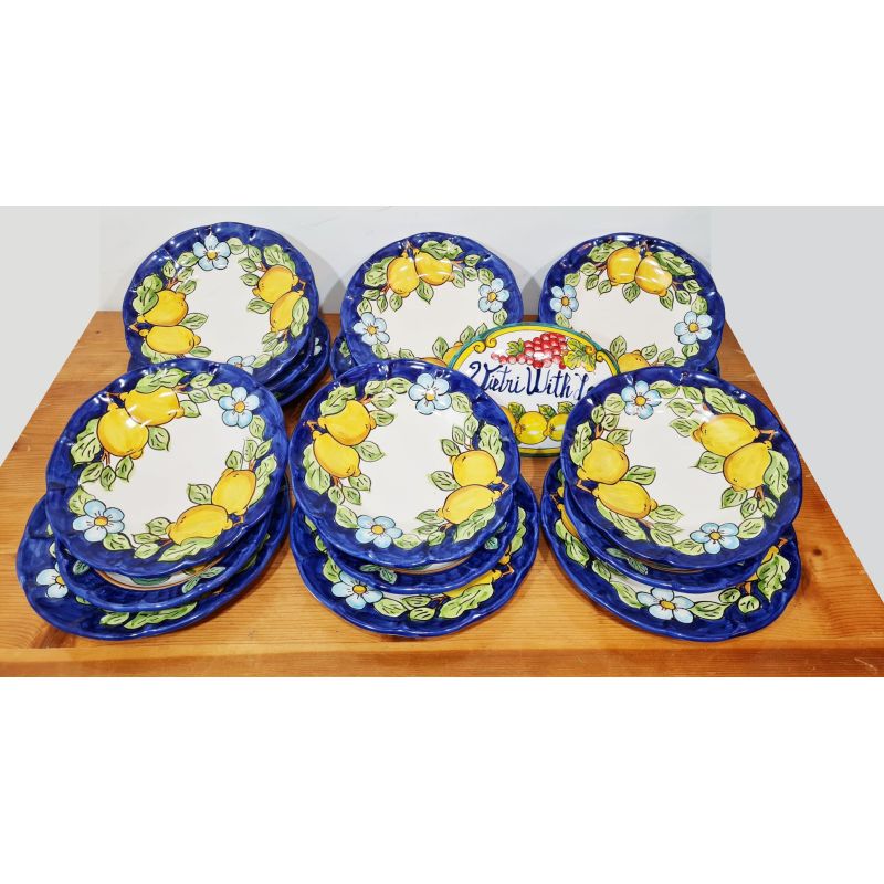 Servizio di piatti di Vietri originali in ceramica linea Fiori e Limoni