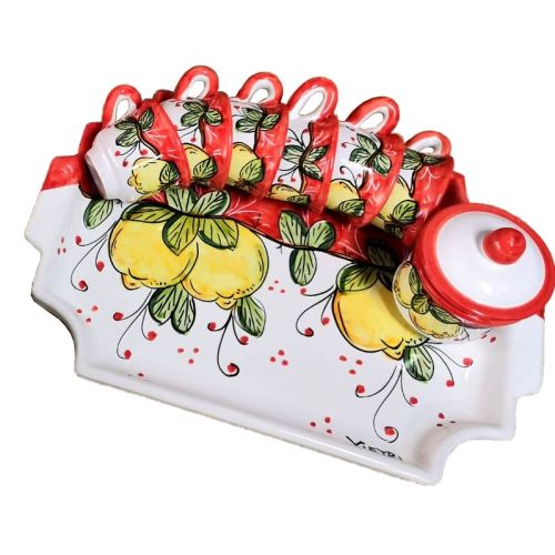 Bandeja con 6 tazas y azucarero. Línea Limones. Cerámica... 2
