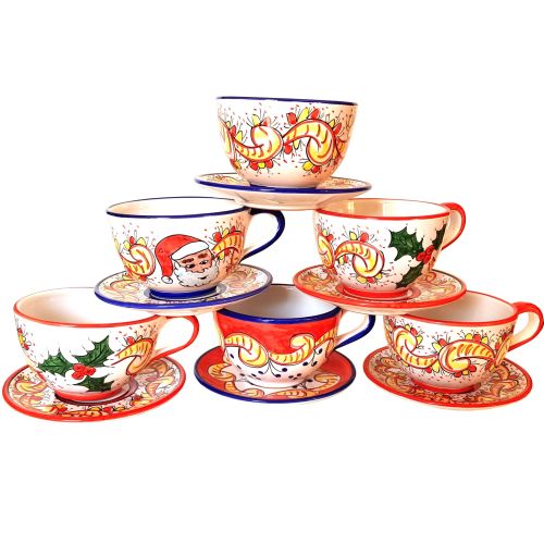 Tasse. Ideal für Milch, Cappuccino oder Tee. Weihnachtslinie. Vietri Keramik. Handbemalt.