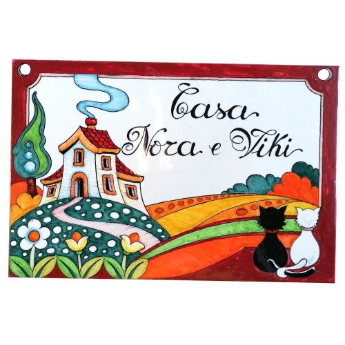Placa rectangular personalizable. Cerámica de Vietri. Pintada a mano.