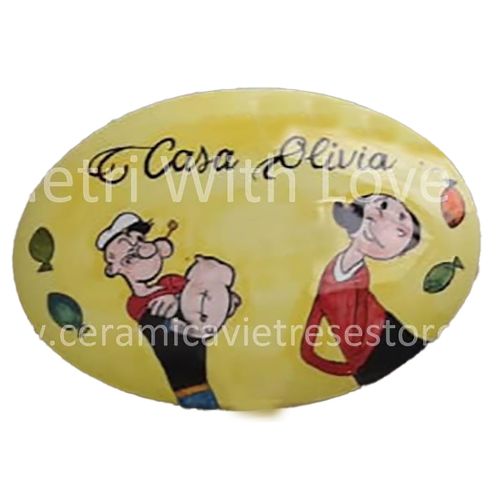 Caracteres de placa ovalada personalizables. Cerámica Vietri pintada a mano