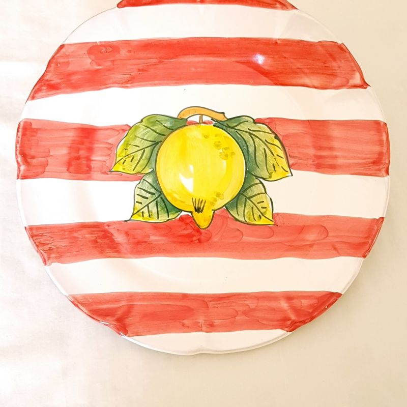 Línea de placa rayas de color rojo limón sujeto. Cerámica Vietri - fondos, tops, fruta/pastel o manteles individuales disponible