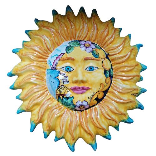 Sole da parete. Ceramica di vietri dipinta a mano.
