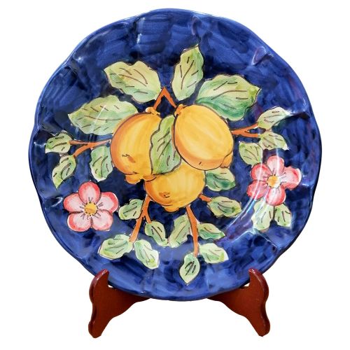 Dish, plate coloured lemons line. handpainted Vietri ceramic fruit/dessert underplate