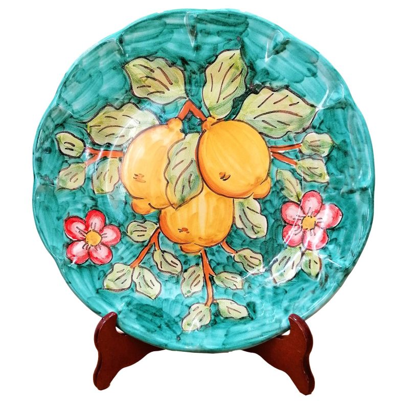 Dish, plate coloured lemons line. handpainted...