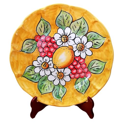 Dish, plate fruit flowers and lemons line. handpainted Vietri ceramic fruit/dessert underplate