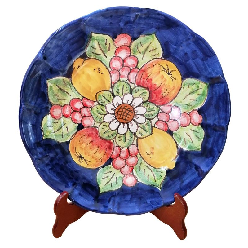 Plato de frutas flores y limones. Ceramica di Vietri - Disponible en la parte superior, inferior, fruta/postre o plato