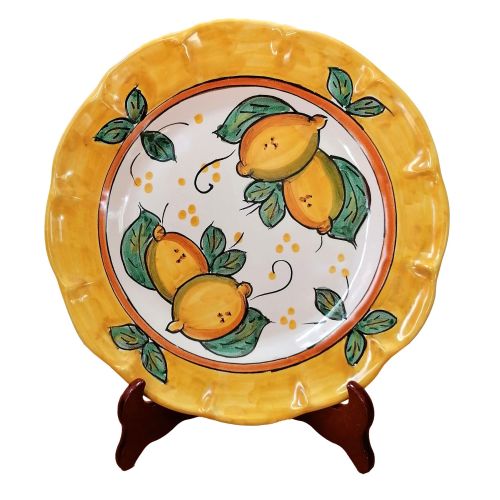 Dish, plate Lemons and Flower. handpainted in Vietri ceramic dinner, fruit/dessert underplate