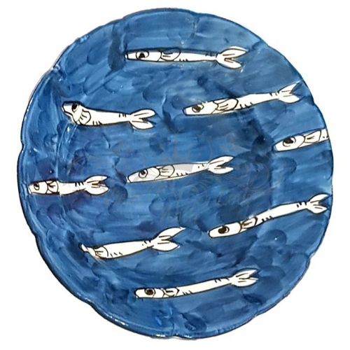 Dish, plate sardines line blue . handpainted in Vietri ceramic dinner, fruit/dessert underplate
