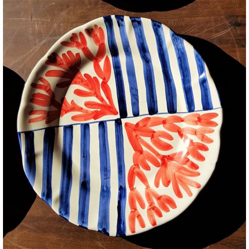 Dish, plate coloured lines line, handpainted in Vietri ceramic dinner, fruit/dessert underplate