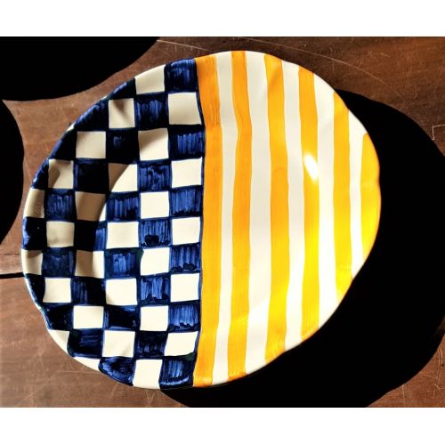 Handbemalter quadratischer und gestreifter Teller aus Vietri-Keramik erhältlich als flache Obst/Dessertteller oder Platzteller