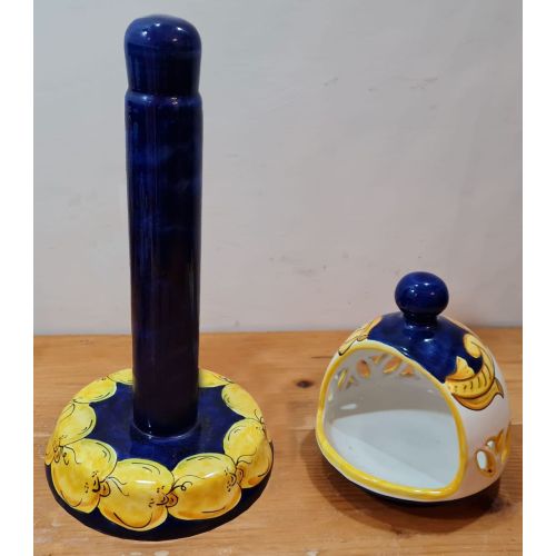 Roll Holder Lemons and Blu Line. handpainted Vietri ceramics