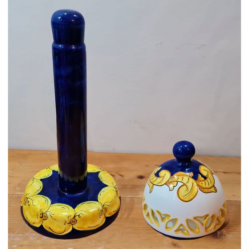 Roll Holder Lemons and Blu Line. handpainted Vietri ceramics 2