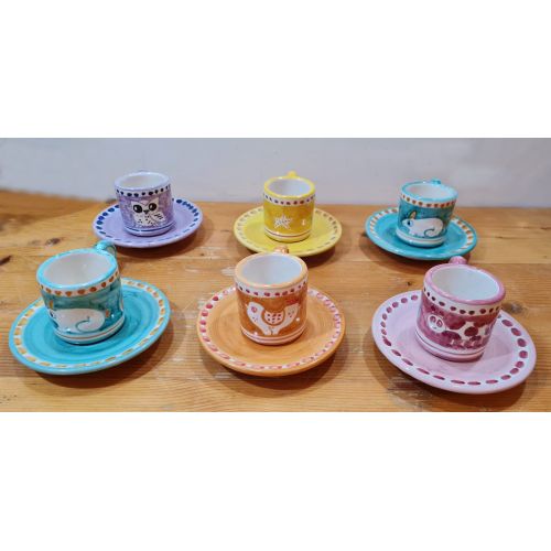 Set tasse à café et soucoupe. Ligne Petits Animaux. Céramique de Vietri. Peint à la main.
