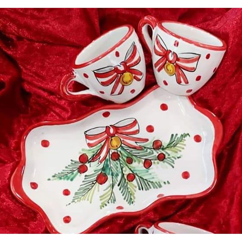 Tazzine con vassoietto Linea Natale. Ceramica di Vietri