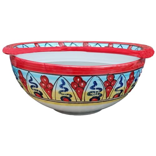 Sponzapane Porta Mozzarella decoro geometrico - Ceramica di Vietri dipinta a mano