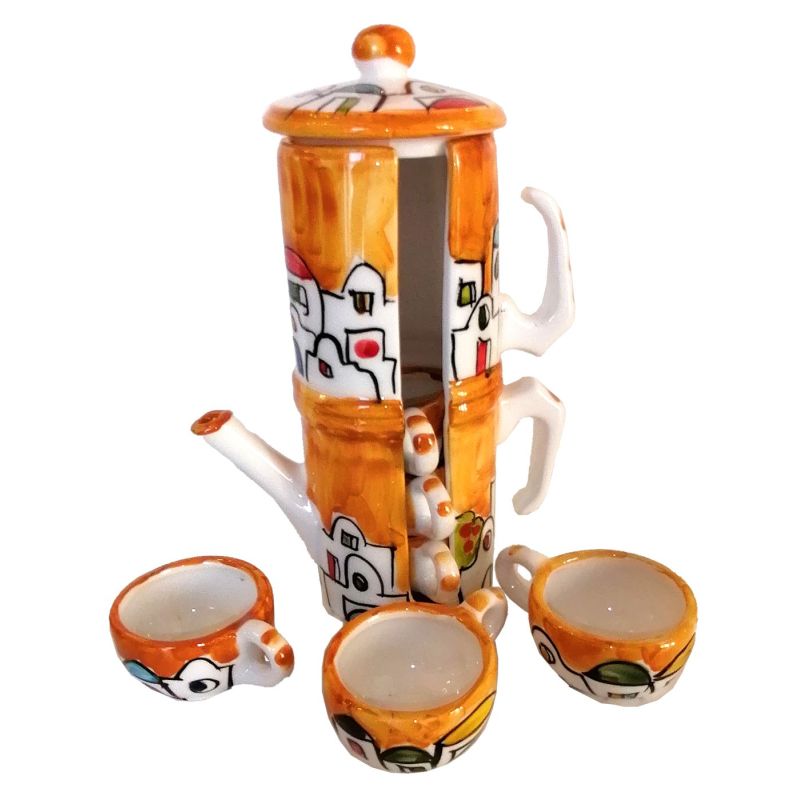 Bomboniera Caffettiera porta tazzine disponibile in tanti colori. Ceramica di Vietri