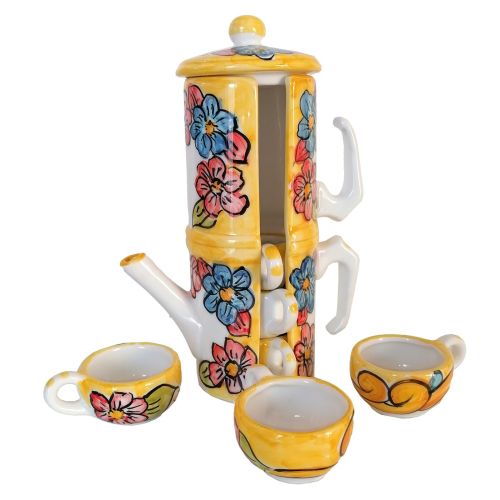 Cafetière porte-tasses. Ligne Citrons. Céramique de Vietri. Peinte à la main.