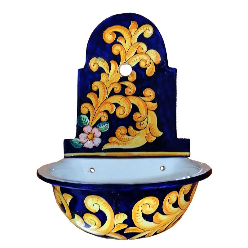 Fontana da giardino da muro con vasca. Decoro Barocco Ceramica di vietri