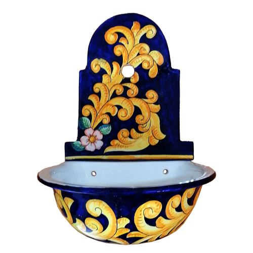 Garden fountain. Baroque line. Vietri ceramic, hand-painted. Artisan elegance for your outdoor space.