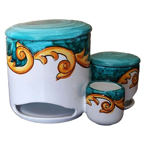 Portacialde set. Linea Barocco Ceramica di Vietri dipinta a mano.