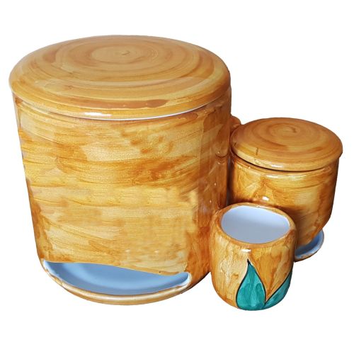 Portacialde set. Linea Pesci Ceramica di Vietri dipinta a mano.