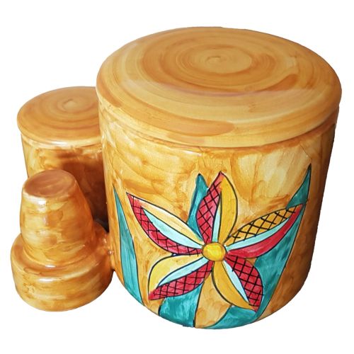 Portacialde set. Linea Pesci Ceramica di Vietri dipinta a mano.