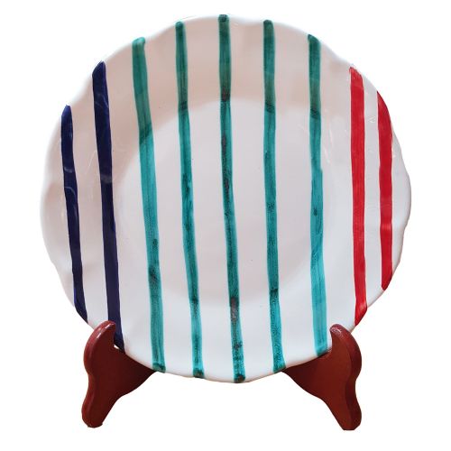 Dish, plate coloured lines line, handpainted in Vietri ceramic dinner, fruit/dessert underplate