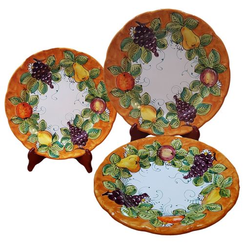 Tris Platos en ceramica vietrese línea Fruttina - Fondo y fruta