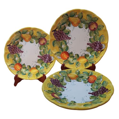 Three Dishes Plates handpainted Vietri ceramics Fruit Line - Soup Dinner and fruit plate