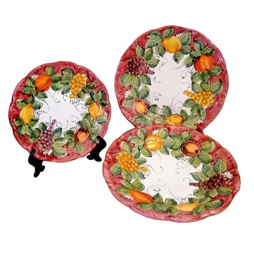 Tris Platos en ceramica vietrese línea Fruttina - Fondo y fruta