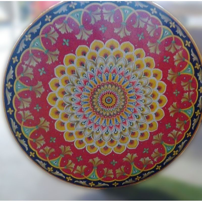 Tavolo in pietra lavica ceramizzata. Pavone dipinto a mano. Ceramica di Vietri