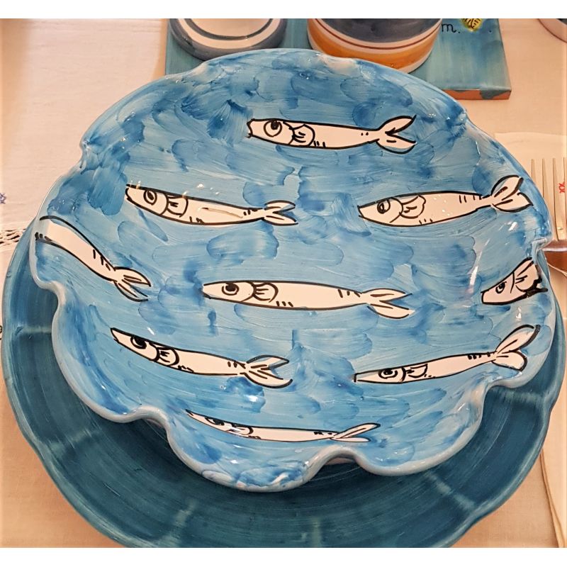 Coppa smerlata linea Sardine fondo azzurro....
