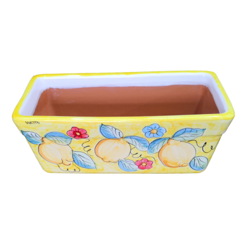 Rectangular Planter. Yellow Base with Lemons. Vietri ceramic. Hand-painted.