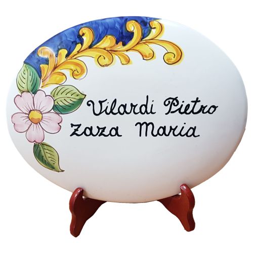 Targa ovale personalizzabile Linea Fiori e barocco. Ceramica di Vietri dipinta a mano